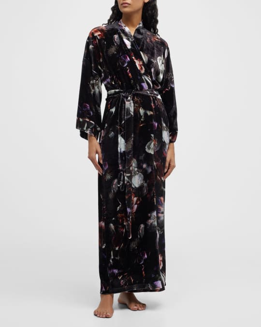 Christine Lingerie Moonlight Floral-Print Velvet Robe | Neiman Marcus