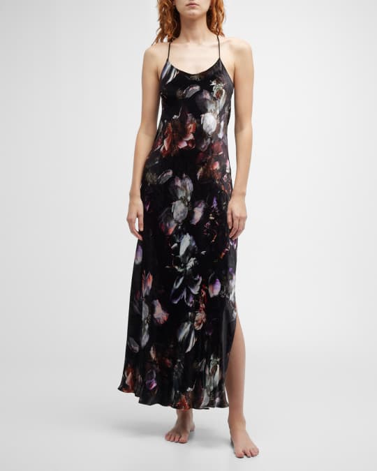 Christine Lingerie Moonlight Floral-Print Velvet Nightgown