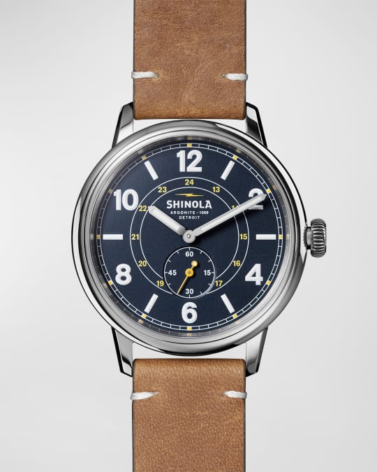 Men's Traveler Sub-Second Leather Watch, 42mm