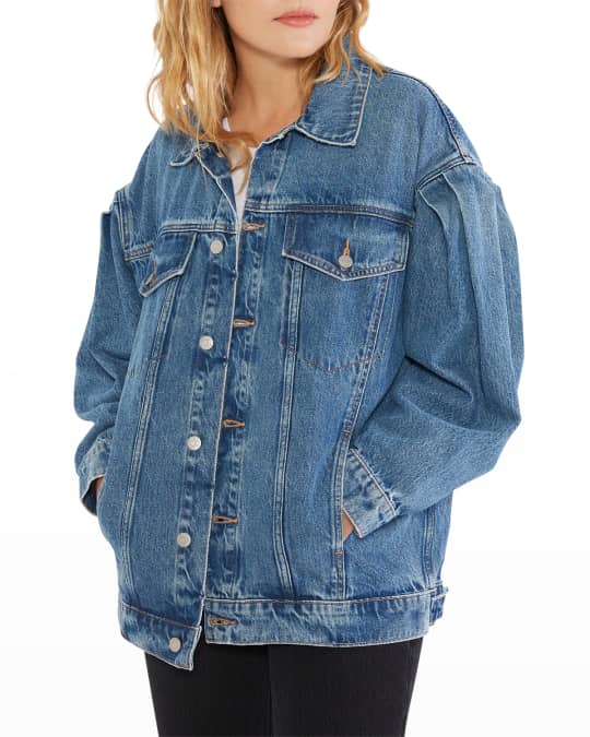 Jess Oversized Pleated Puffed Sleeve Denim Jacket