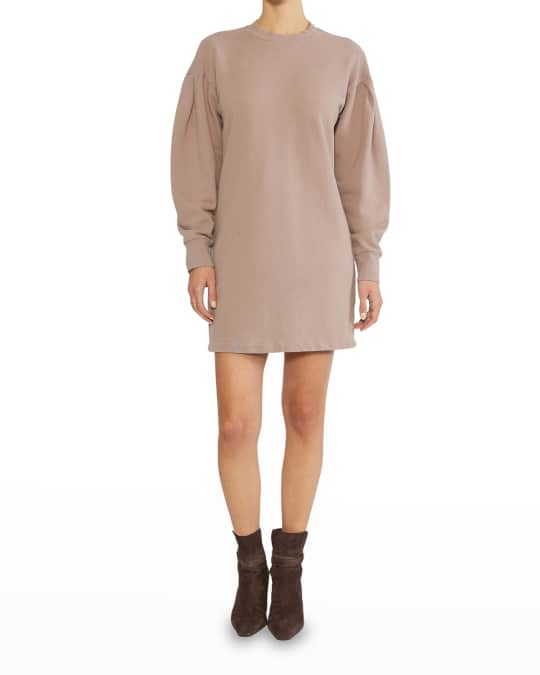 ETICA Viola Pleated Puffed-Sleeve Sweatshirt Dress | Neiman Marcus