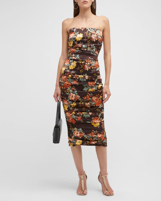 veronica beard strapless ruched dress Veronica Beard Kupa Ruched Strapless Midi Dress