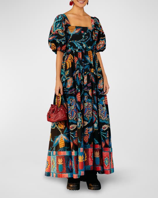 Farm Rio Sunset Tapestry Puff-Sleeve Maxi Dress | Neiman Marcus