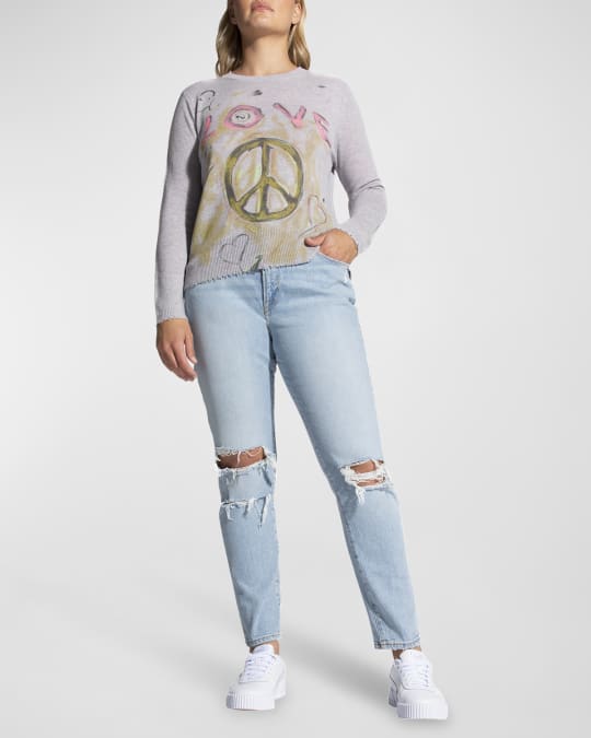 Plus Size Peace Love Printed Cashmere Sweater