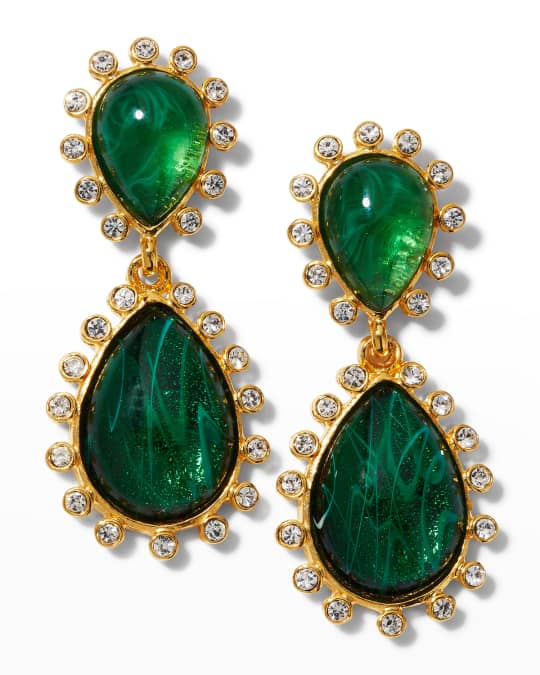 Kenneth Jay Lane Gold and Crystal Flawed Emerald Teardrop Drop Post Earrings Neiman Marcus