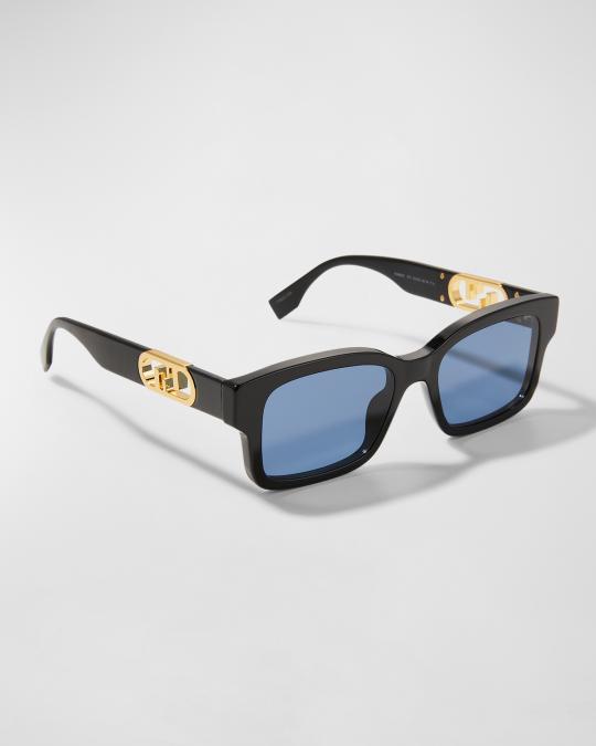 Black Rectangular Sunglasses with FF style Gold Logo Accent Fendi FF Squared 52MM Rectangular Sunglasses | Saks Fifth Avenue main image 3