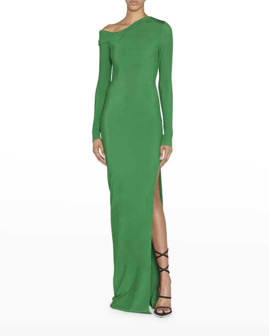 TOM FORD One-Shoulder Long Sleeve Side-Slit Gown | Neiman Marcus