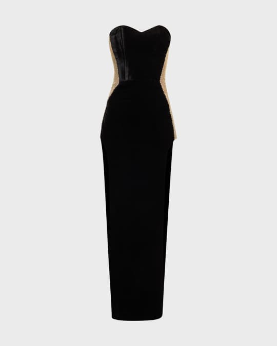 Santa Brands Crystal Velvet Strapless Slit Gown | Neiman Marcus