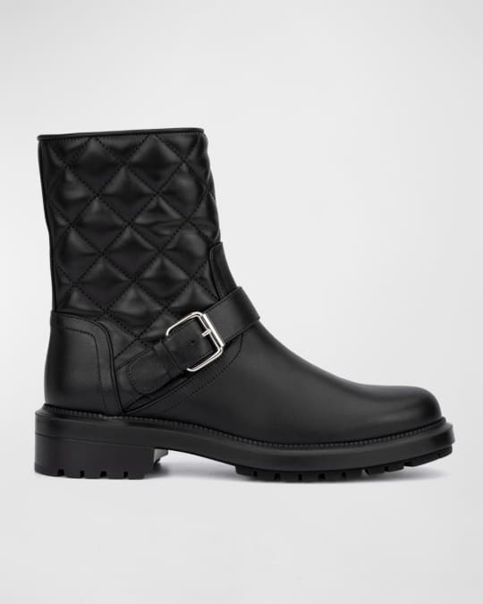 Aquatalia Leva Quilted Buckle Moto Boots | Neiman Marcus