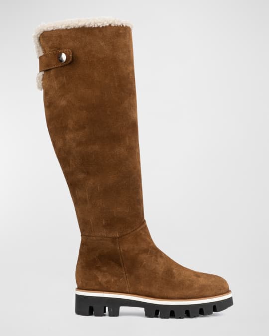 Aquatalia Mya Lug Sole Suede Shearling Tall Boots Neiman Marcus