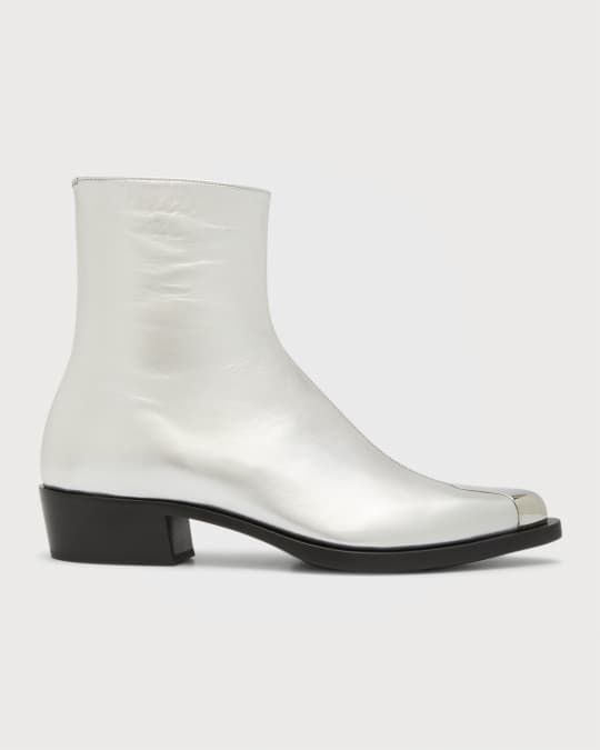 Men's Metal Point Toe Leather Zip Booties