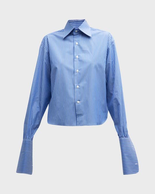 Cropped Pinstripe Button-Front Shirt