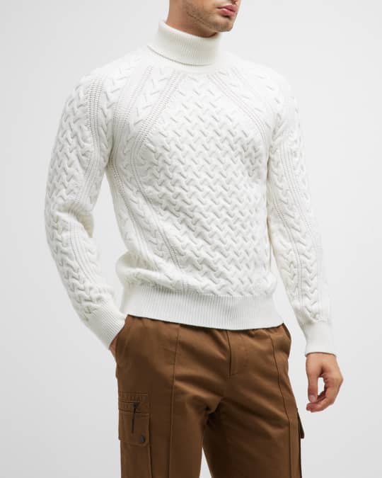 Mens white cable knit turtleneck sweater discount