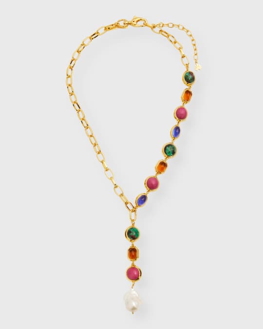 Lele Sadoughi Bezel Jewel Pearl Lariat Necklace | Neiman Marcus