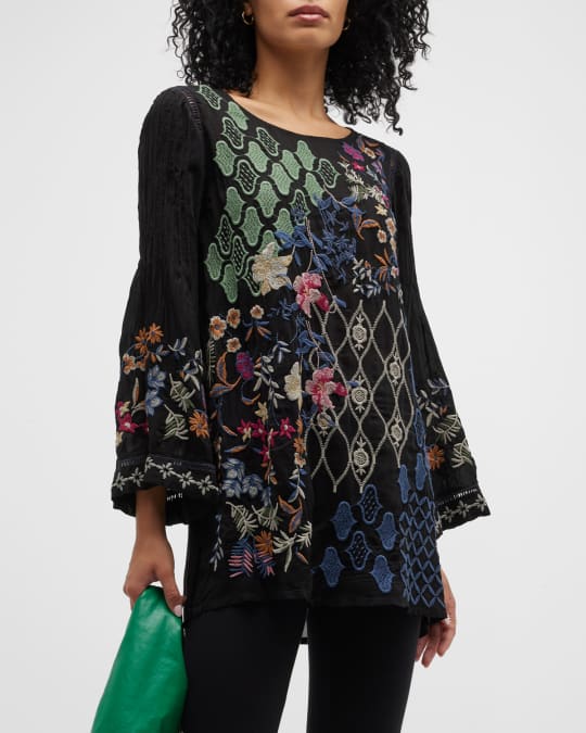 Johnny Was Esmerelda Embroidered 3 4 Sleeve Tunic Neiman Marcus