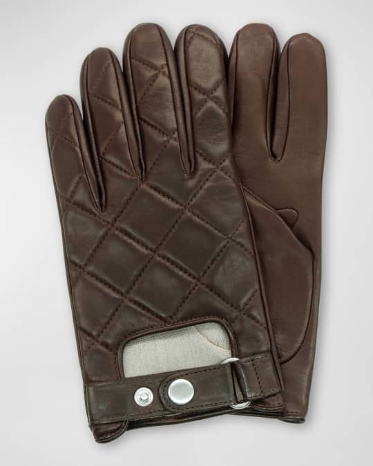 Portolano Men's DiamondQuilted Leather Driving Gloves Neiman Marcus