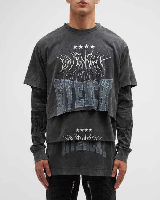 Givenchy Men's Layered Graphic T-Shirt w/ Balaclava | Neiman Marcus