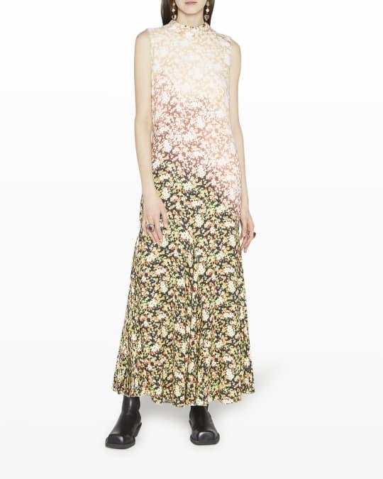 knee length dresses for ladies Marni Backless Satin Gown in Blue Miami Floral Emerald main image 1