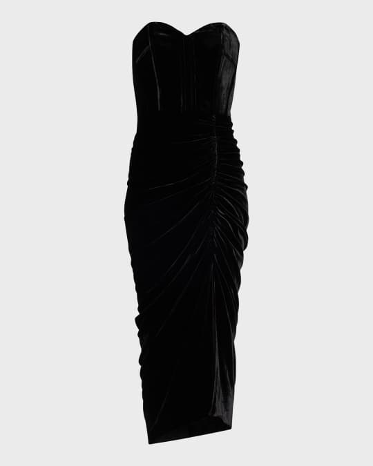 veronica beard strapless ruched dress Veronica Beard Kupa Ruched Strapless Midi Dress