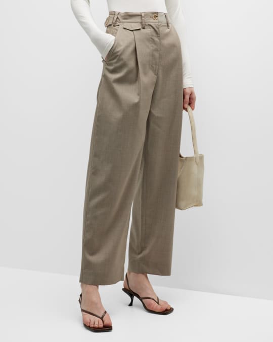 Toteme Pleated Wide-Leg Fluid Wool Trousers Neiman Marcus