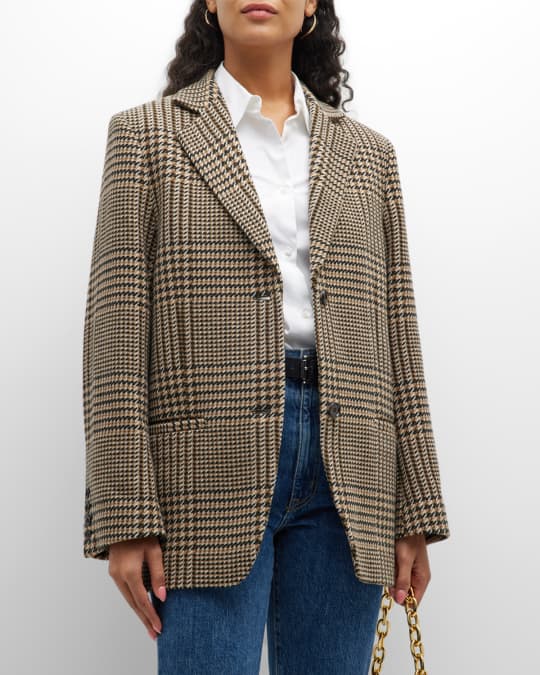 Check Houndstooth Single Breasted Longline Blazer