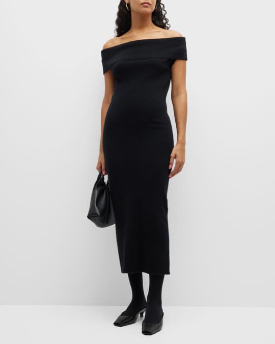 Toteme Off-The-Shoulder Rib Midi Sweater Dress | Neiman Marcus