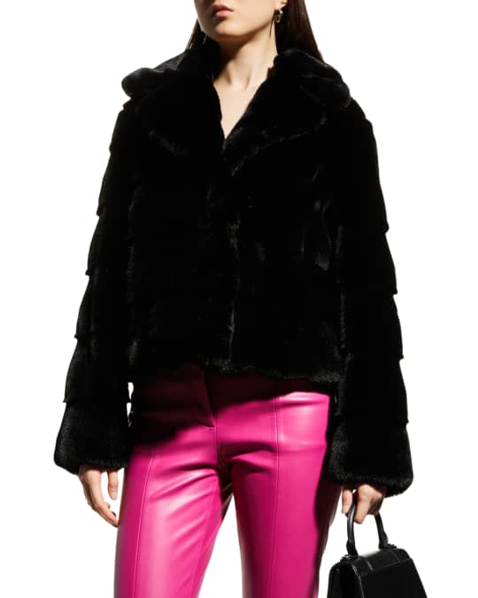 Milly Jett Textured Cropped Faux Fur Coat Neiman Marcus