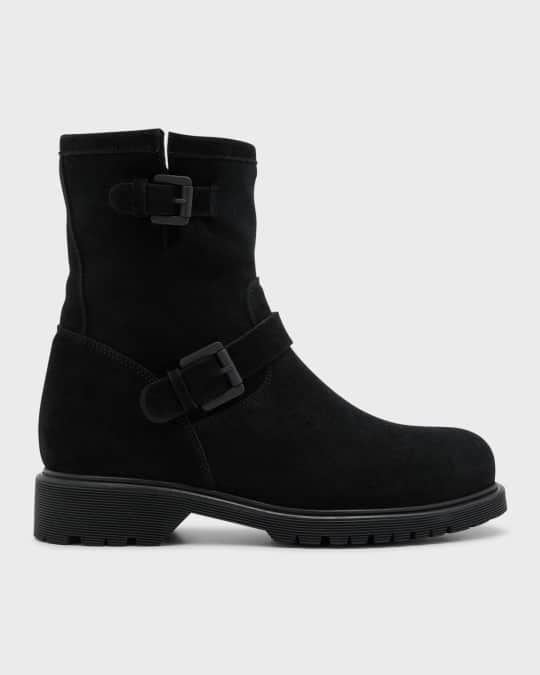 La Canadienne Hanna Suede Buckle Moto Booties Neiman Marcus