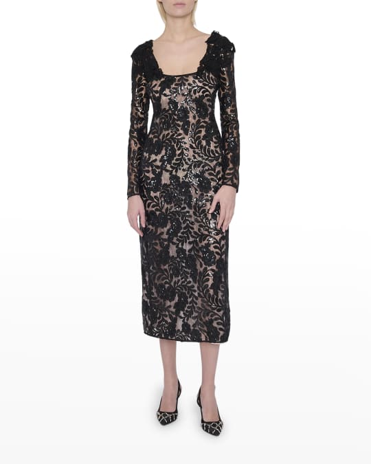 Giambattista Valli Sequin Lace Midi Dress | Neiman Marcus