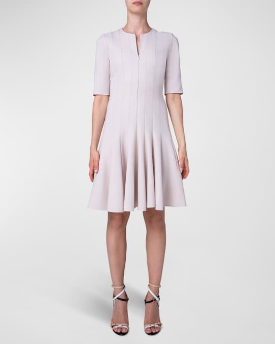 Akris Paneled Short-Sleeve Fit-&-Flare Dress | Neiman Marcus
