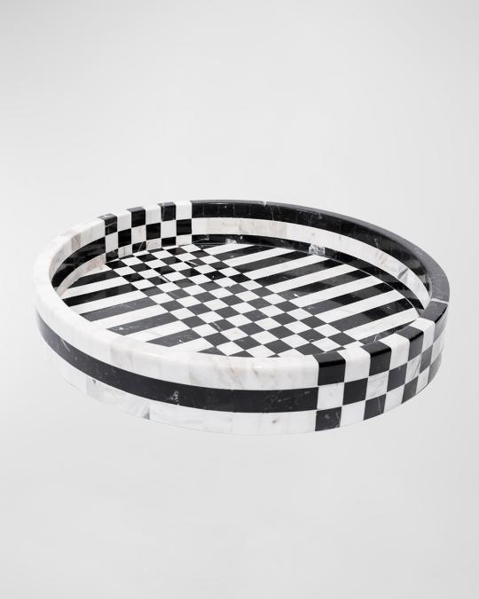 Vetta Home Large Round Checkered & Striped Tray | Neiman Marcus