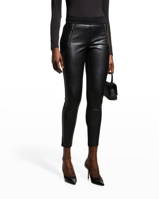 Zip Front Faux-Leather Leggings