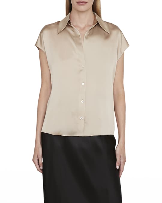 Vince CapSleeve Collared Silk Blouse Neiman Marcus