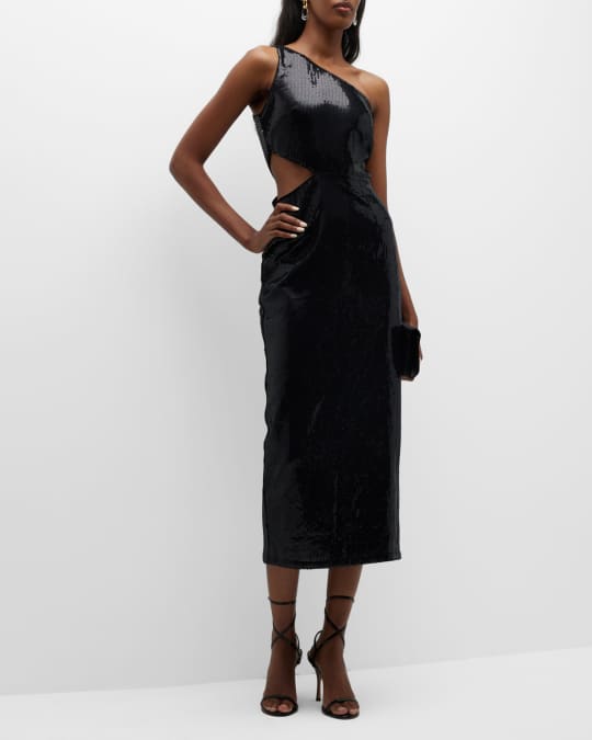 Bardot Lithium Sequin One-Shoulder Midi Dress | Neiman Marcus