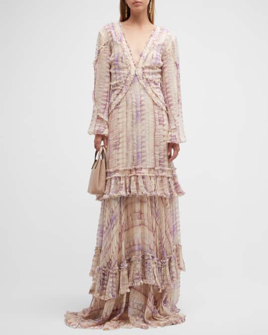 Alexis Rain Tiered Ruffle Maxi Chiffon Dress | Neiman Marcus