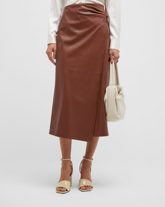 MOTHER The Its A Wrap Faux Leather Midi Skirt | Neiman Marcus