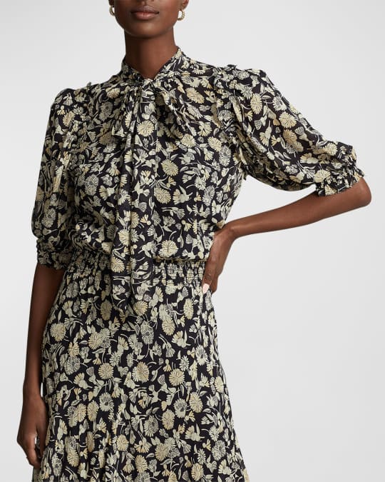 Polo Ralph Lauren Georgette Floral Tie-Neck Maxi Dress | Neiman Marcus