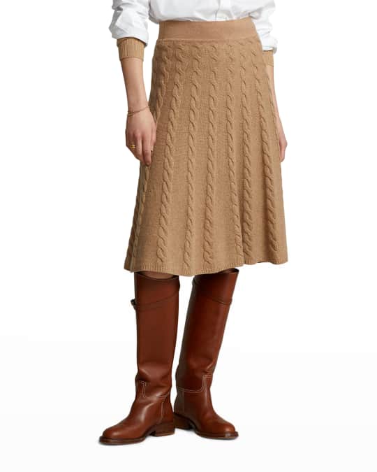 Cable Knit Wool Cashmere A Line Skirt