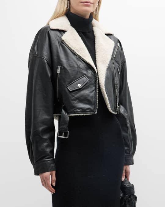 LaMarque Dylan Leather Sherpa Collar Biker Jacket Neiman Marcus
