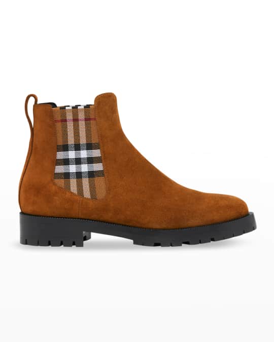 Burberry Allostock Check Suede Chelsea Booties Neiman Marcus
