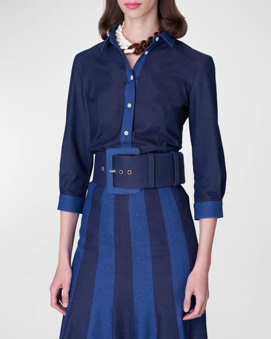 Bias Paneled Two-Tone Denim Midi Skirt