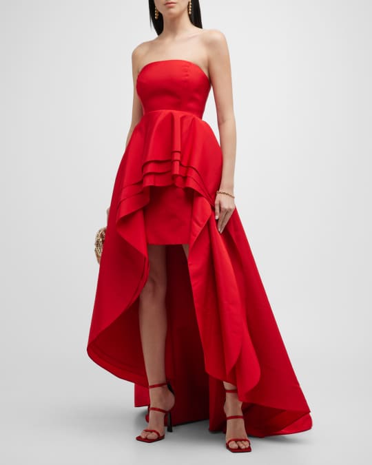 Tiered Ruffle Strapless High Low Gown