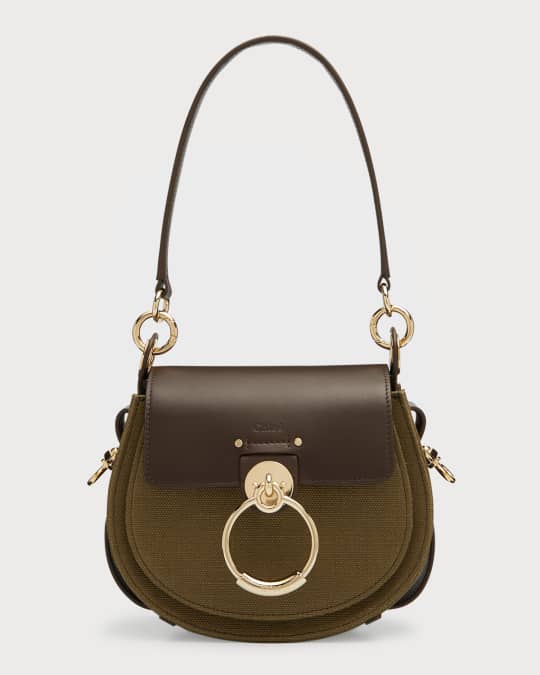 Tess Small Linen Leather Saddle Crossbody Bag