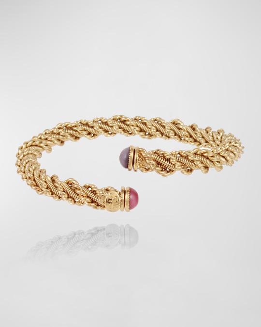 Bracelet Vintage GAS Saint-Tropez Années 80 - Émail Et Cabochon Verre Rose - Longueur 21 Cm - Occasion TBE