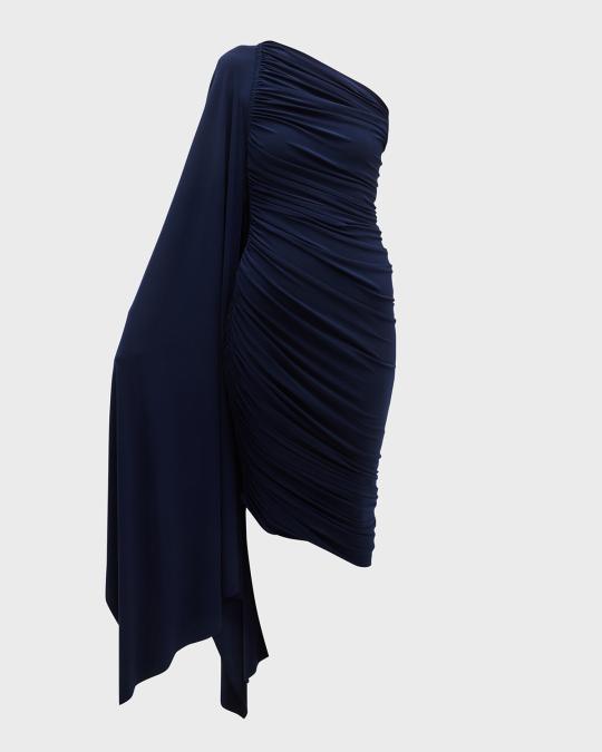 Norma Kamali Diana Cape-Sleeve Asymmetric Mini Dress | Neiman Marcus