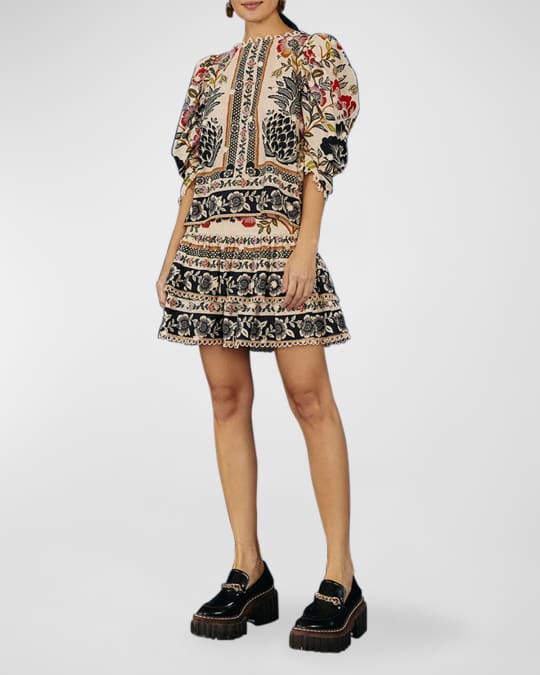 Farm Rio Romantic Garden Printed Puff Sleeve Blouse | Neiman Marcus