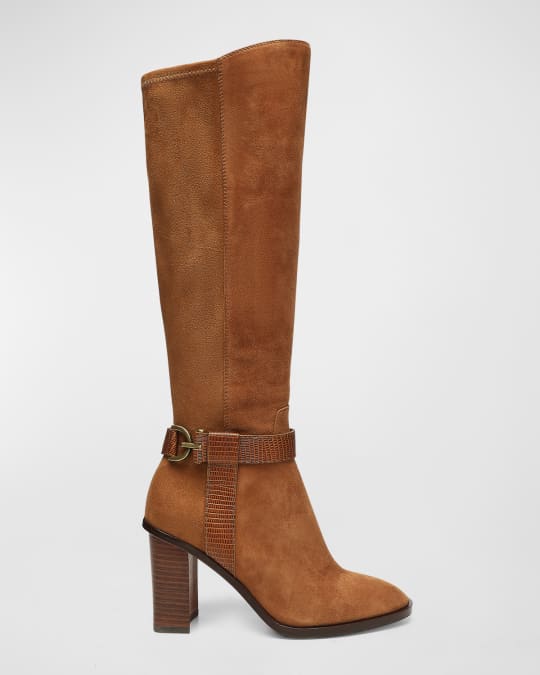 Donald J Pliner Moriah Suede Buckle-Harness Knee Boots | Neiman Marcus