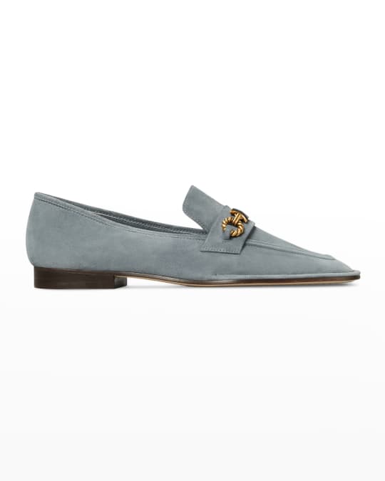Tory Burch Perrine Suede Medallion Chain Loafers | Neiman Marcus