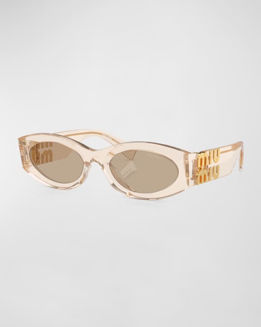 Miu Miu Logo Oval Acetate Sunglasses | Neiman Marcus