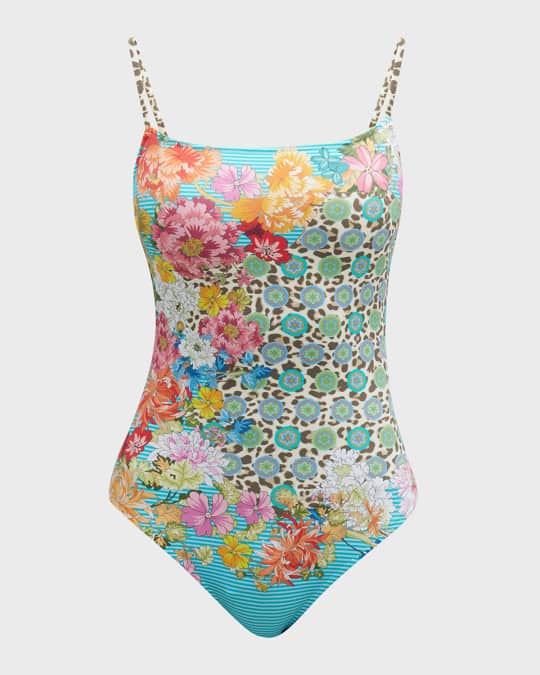 Bluebell Floral Print Underwire Spaghetti Strap One Piece Swimsuit